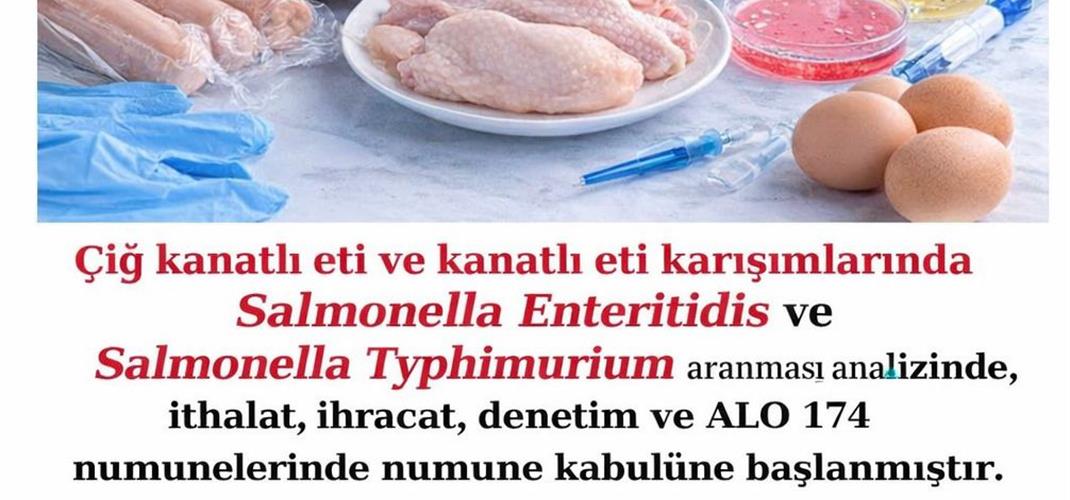 LABORATUVARIMIZDA ÇİĞ KANATLI ETİ VE KANATLI ETİ KARIŞIMLARINDA SALMONELLA ENTERİTİDİS VE SALMONELLA TYPHİMURİUM ARANMASI ANALİZİNE BAŞLANMIŞTIR.