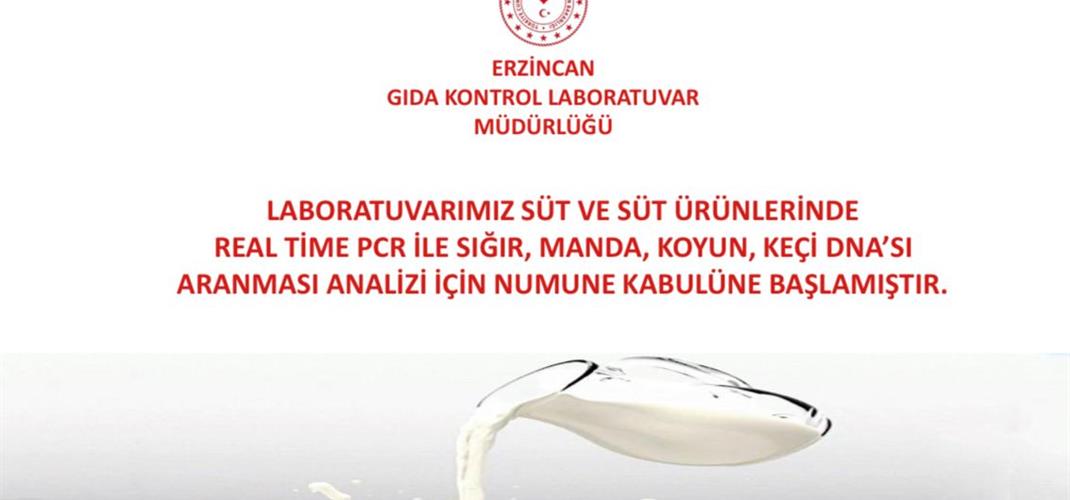 Laboratuvarımız Süt ve Süt Ürünlerinde Real Time-PCR İle Sığır,Manda , Koyun, Keçi DNA'sı Aranması Analizi İçin Numune Kabulüne Başlamıştır