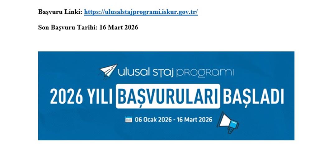 2026 Yılı Üniversite Öğrencileri Staj Başvuruları